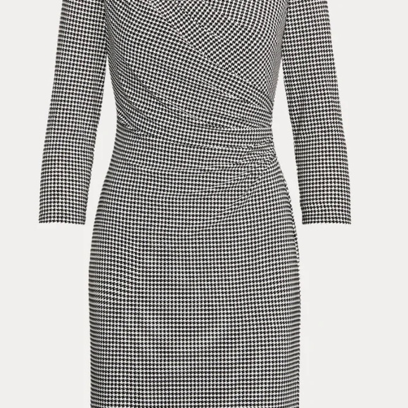 Lauren Ralph Lauren Houndstooth Pleated Jersey Dress Size 14 - Picture 3 of 10